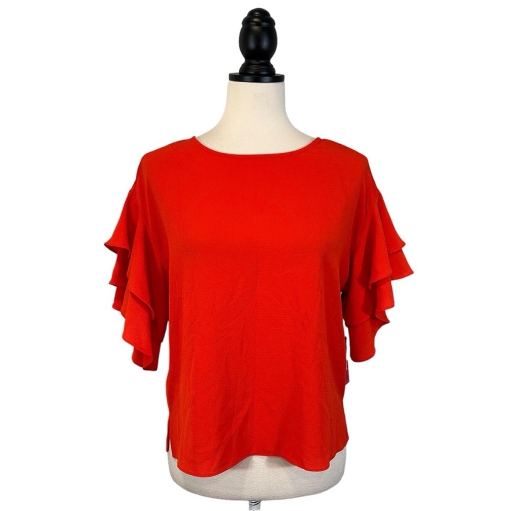 Vince Camuto Poppy Blouse Ruffle Sleeve Boxy Oversized, New w/ Tags, Size XS